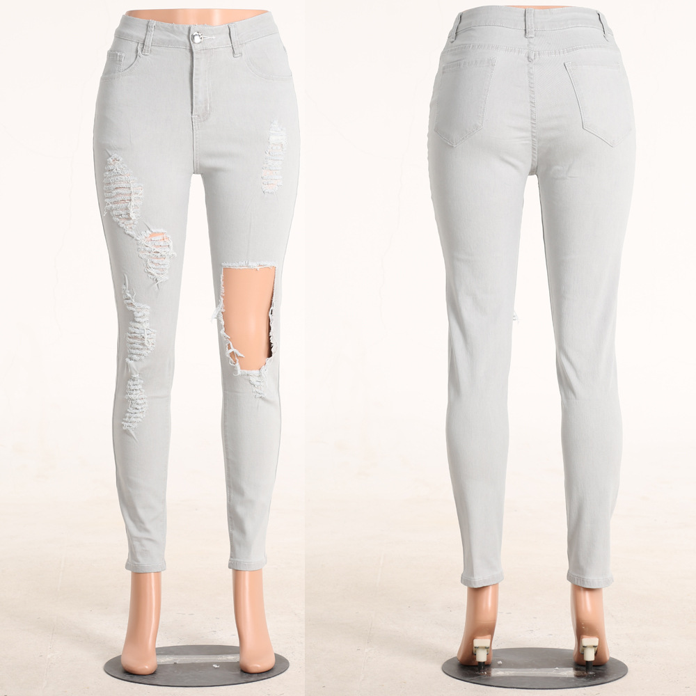 SZ60175 Jeans Skinny Pants Long Trousers Denim Clothing Big Holes Jeans